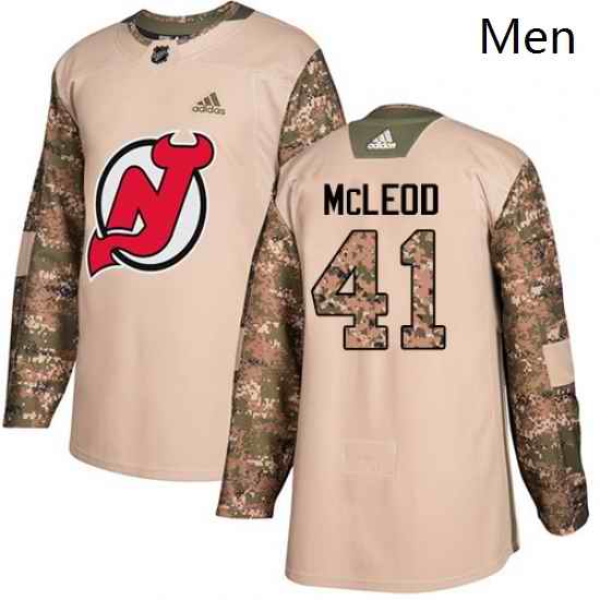 Mens Adidas New Jersey Devils 41 Michael McLeod Authentic Camo Veterans Day Practice NHL Jersey